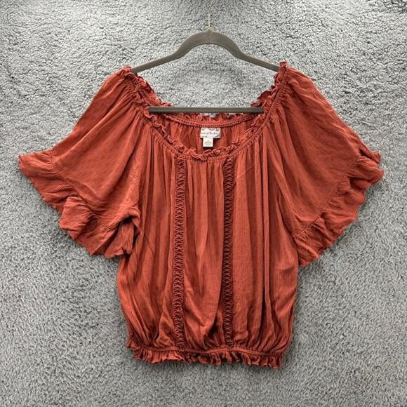 Band of the Free Medium Blouse Rust Color Embroidered Accents Flowy Boho - Picture 1 of 9